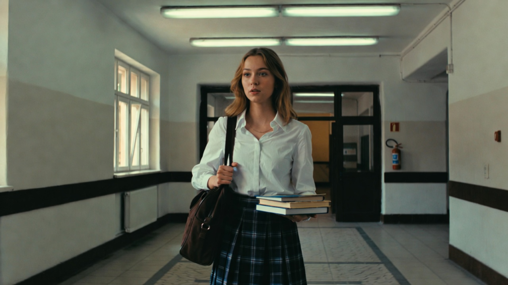 A Good Girl's Guide to Murder (Part 1) by Holly Jackson a high-school girl standing in a school corridor