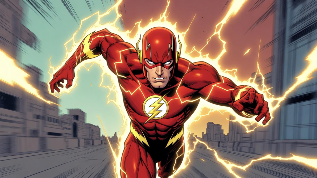 DC superhero The Flash running on a street