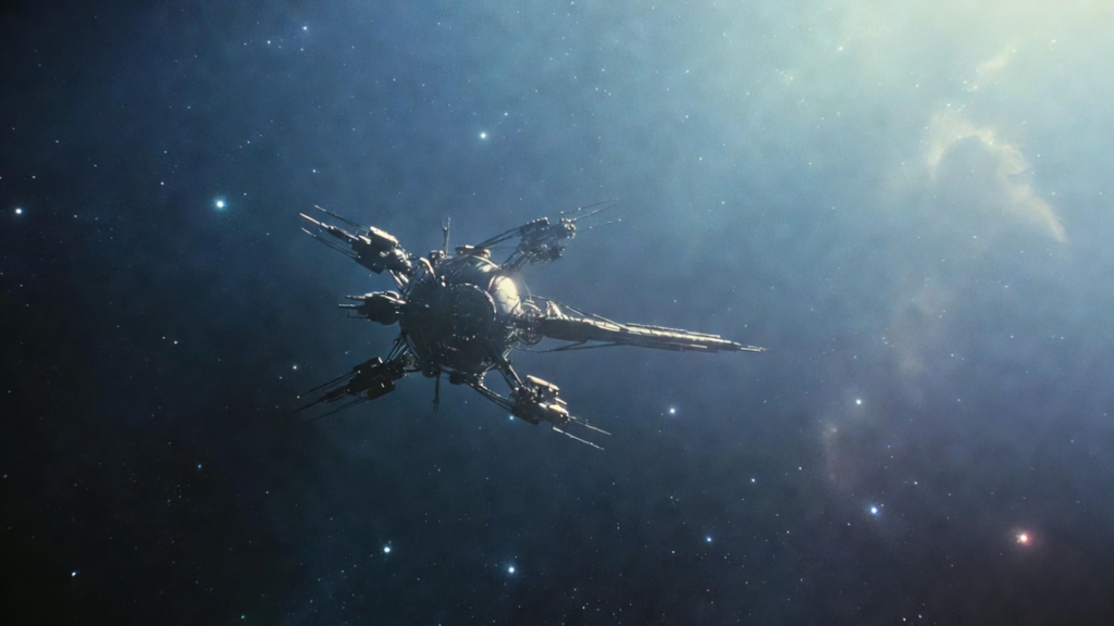 a spaceship floating in space