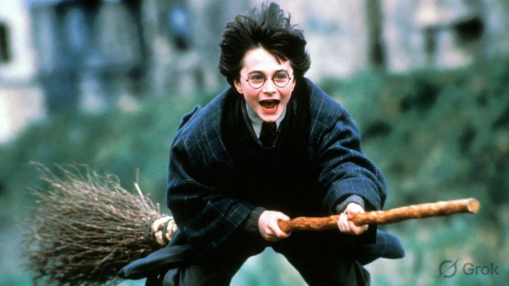 Harry Potter flying on his broom