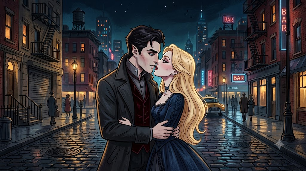 Hot for Slayer by Ali Hazelwood: An Amusing Paranormal Romantasy Novella A vampire slayer and a vampire enjoy an intimate moment in the streets of New York